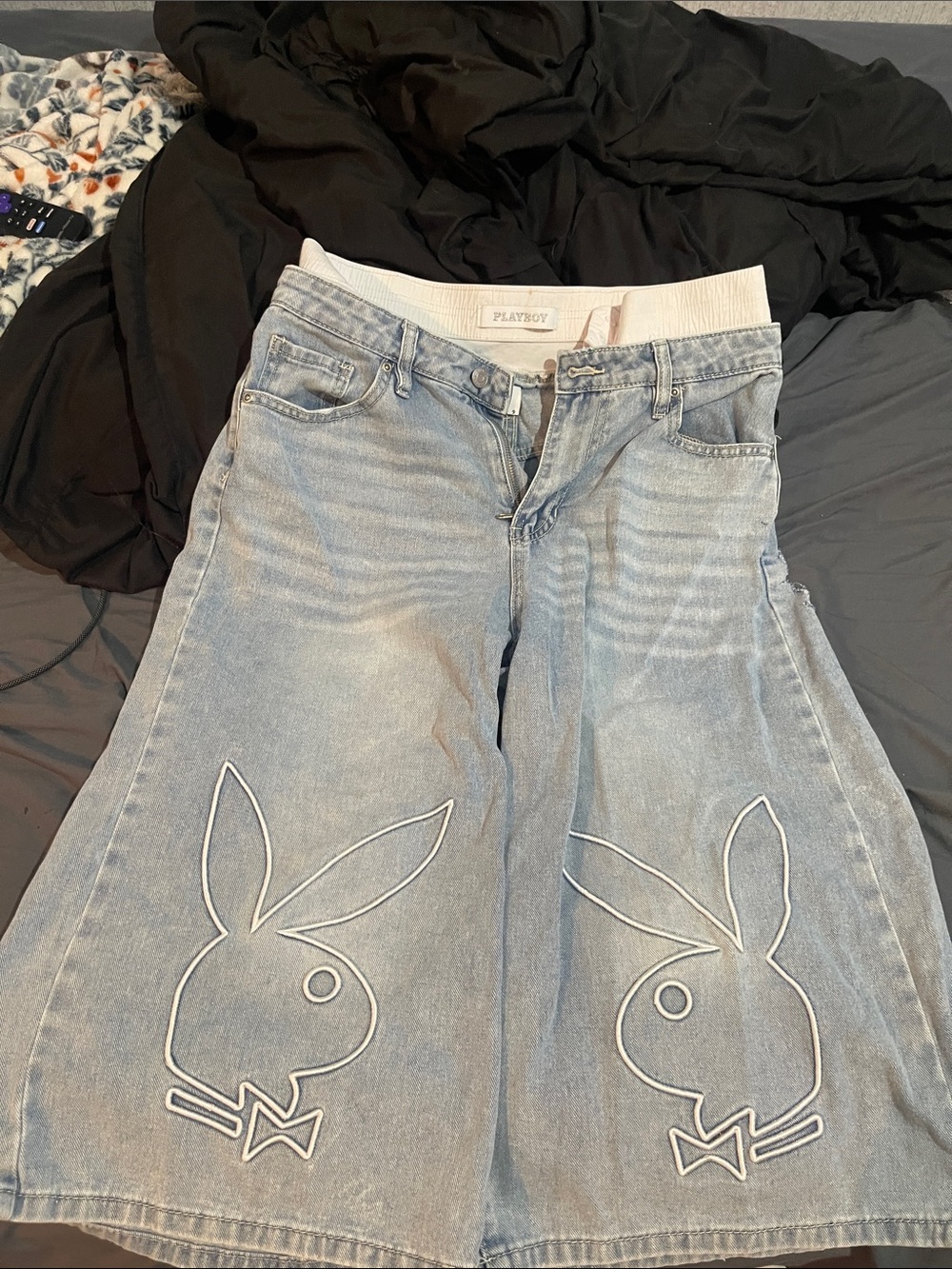 PLAYBOY Light Blue Wide-Leg Jeans with Bunny Outline